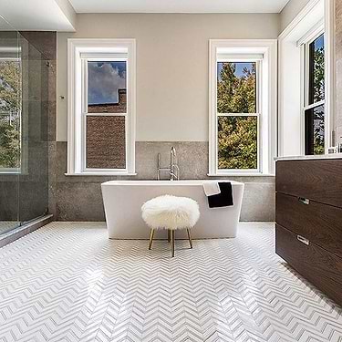 Monarch White Thassos & Carrara Herringbone Polished Marble Mosaic