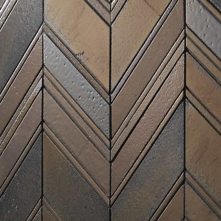 Magma Chevron Venice Bronze Lava Stone Polished Mosaic Tile