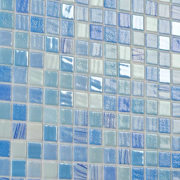 Swim Aquarius Blue 1x1 Polished Glass Mosaic Tile