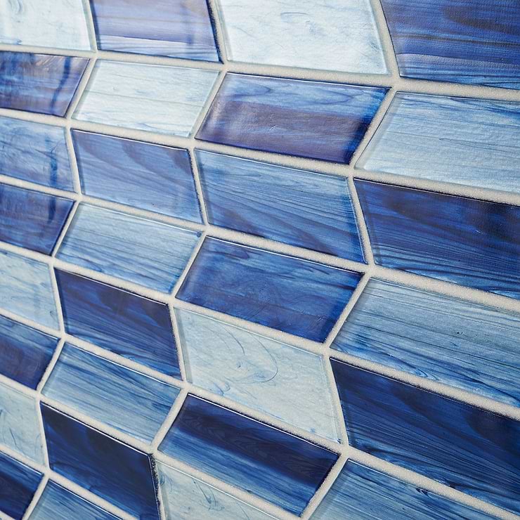 Maya Chevron Azur Glass Mosaic Tile