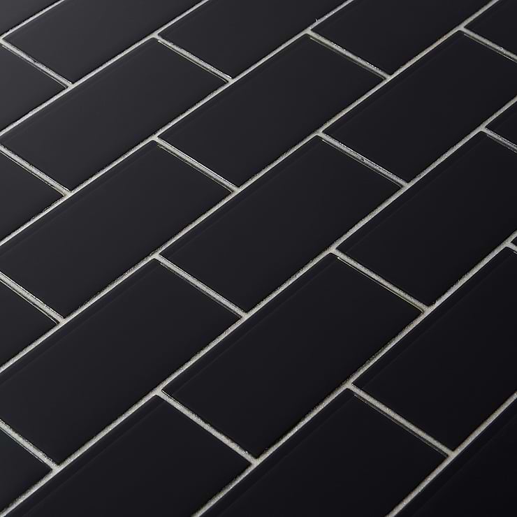 Loft Classic Black 3x6 Polished Glass Subway Wall Tile