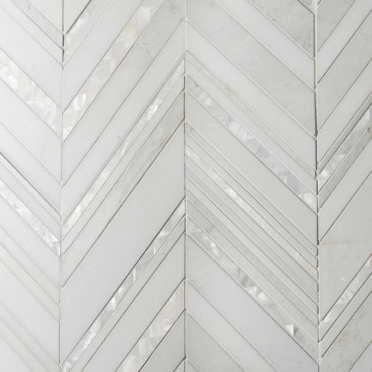 Aya White Polished Marble and Pearl Mosaic Tile