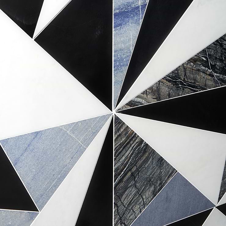 Jagger Black Nero and Blue Polished Marble Mosaic Tile