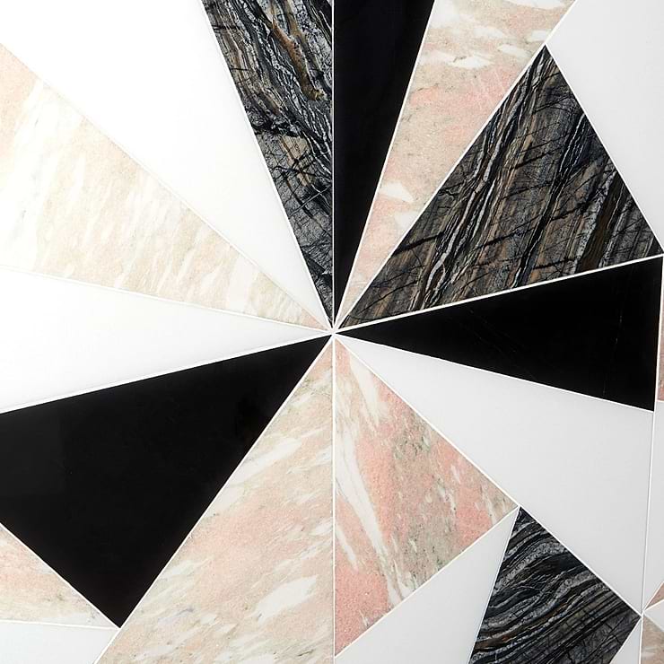 Jagger Rose Polished Marble Mosaic Tile, Pink and Black and White
