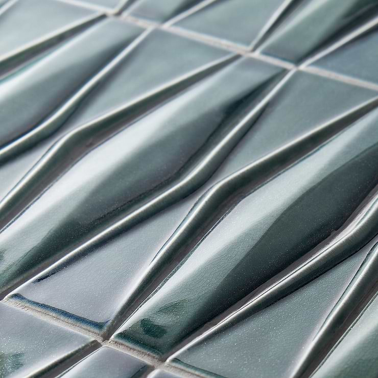 Nabi Harlequin Deep Emerald Green 2x8 Glossy Crackled Glass Mosaic Tile