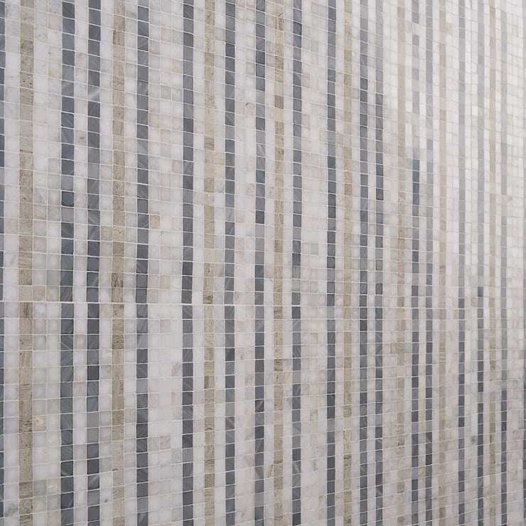 Microsaic Lines Cloud Gray Polished Marble Mosaic Tile