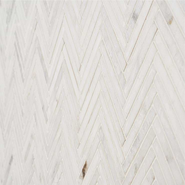 Alaska White 1/2"x4" Herringbone Polished Marble Mosaic Tile