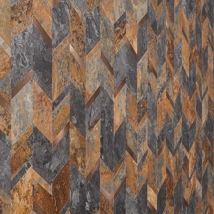 Tether Bronze Chevron Solid Core Peel & Stick Self Adhesive Slate Look Mosaic Tile
