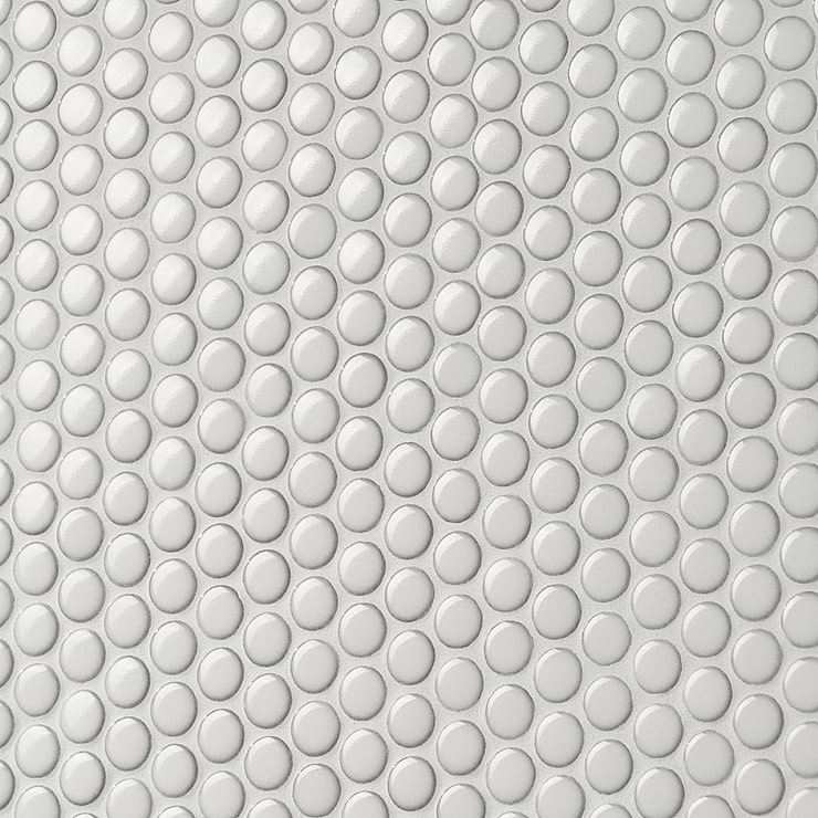 Nirvana Snow Rimmed 1" Penny Round White  Polished Porcelain Mosaic