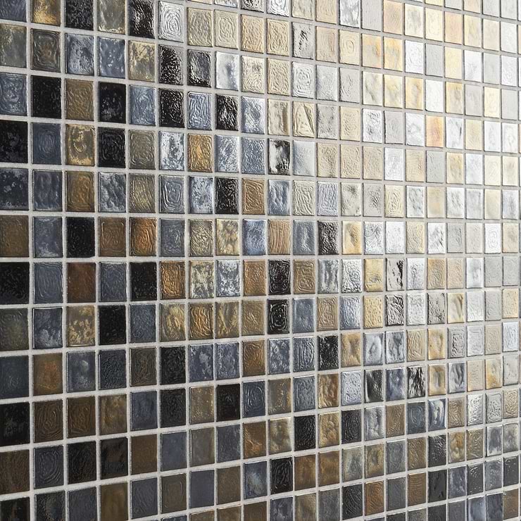 Ohana Small Squares Black Bronze 1x1 Glass Mosaic Tile