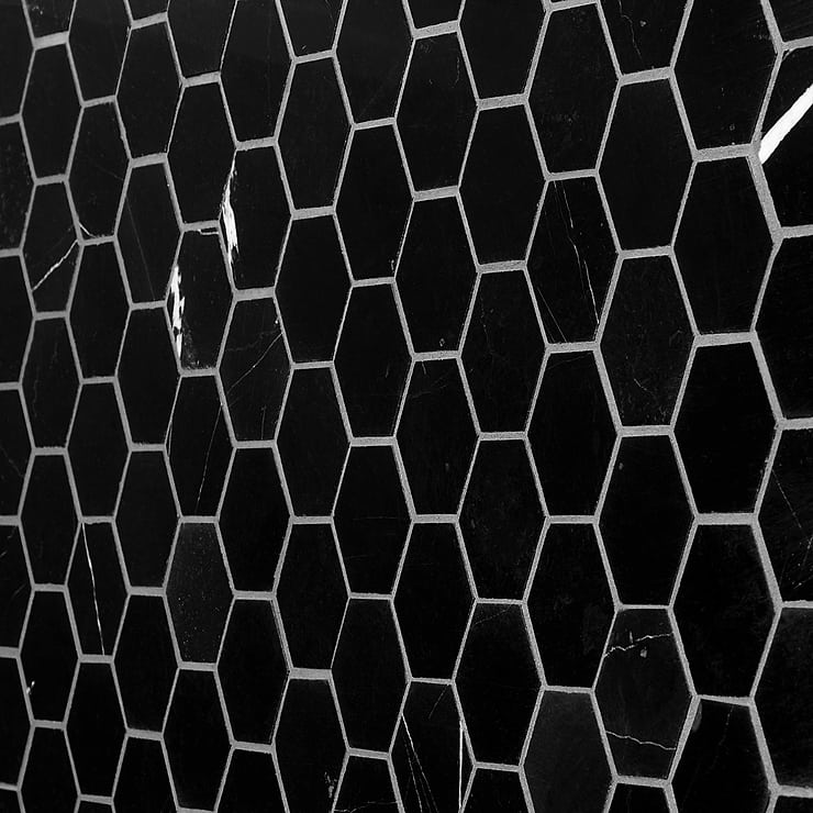Nero Marquina 2" Hexagon Polished Marble Mosaic