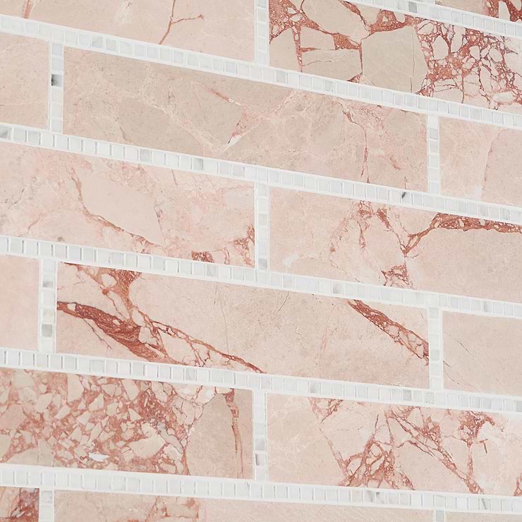 New Palm Beach by Krista Watterworth Brick Pink 3x12" Polished Marble Mosaic