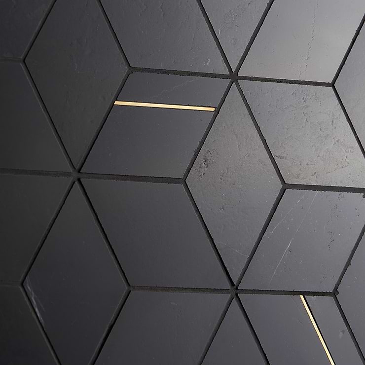 Morgana Nero Polished Marble and Brass Mosaic Tile