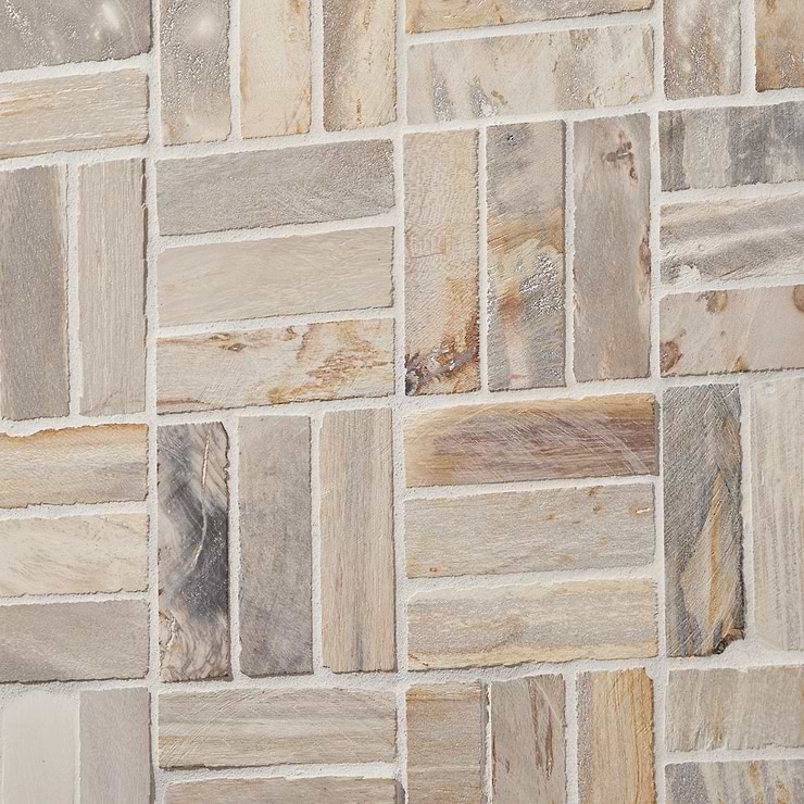Fossil Basketweave 1x4 Petrified Stone Mosaic
