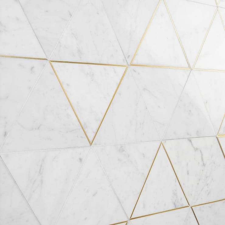 Verin Carrara Polished Marble and Brass Mosaic Tile