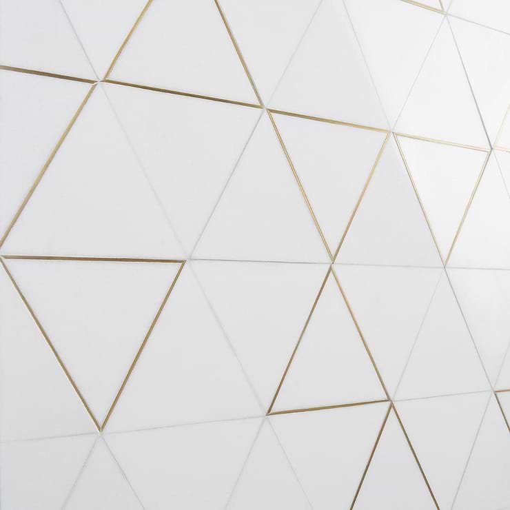 Verin Thassos Polished Marble and Brass Mosaic Tile