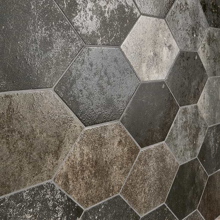 Adorno Hexagon Magma Mixed Gray 7x13 Semi-Polished Porcelain Tile