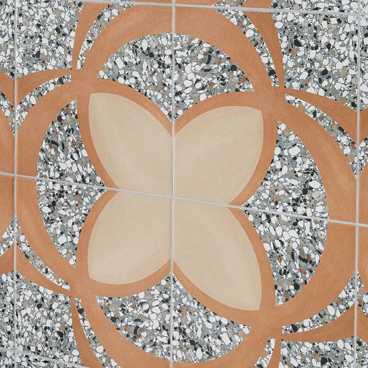 Chips Fleur De Lis Azur Terra Multicolor 8x8 Terrazzo Look Matte Porcelain Tile
