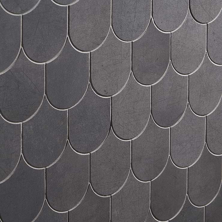 Bond Venom Black Charcoal Fishscale Plume Matte Porcelain Mosaic Tile