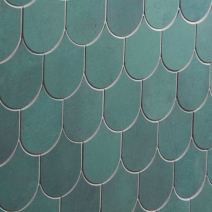 Bond Viridum Green Fishscale Plume Matte Porcelain Mosaic Tile