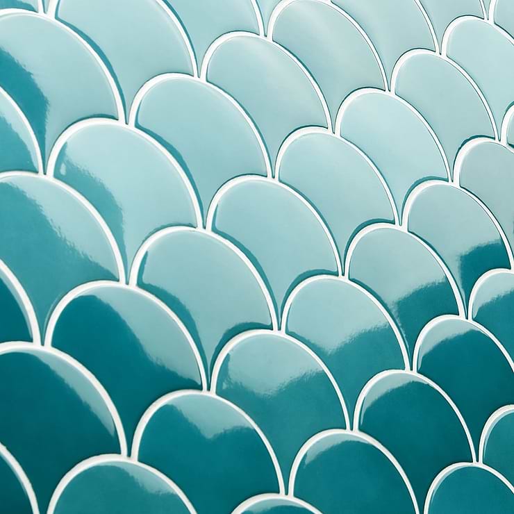 Highwater Turquoise Olive Fishscale 2x5 Polished Ceramic Wall Tile