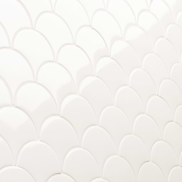 Highwater Rice White Fishscale 2x5 Polished Ceramic Wall Tile