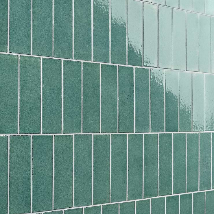 Color One Jade Green 2x8 Glossy Lava Stone Tile