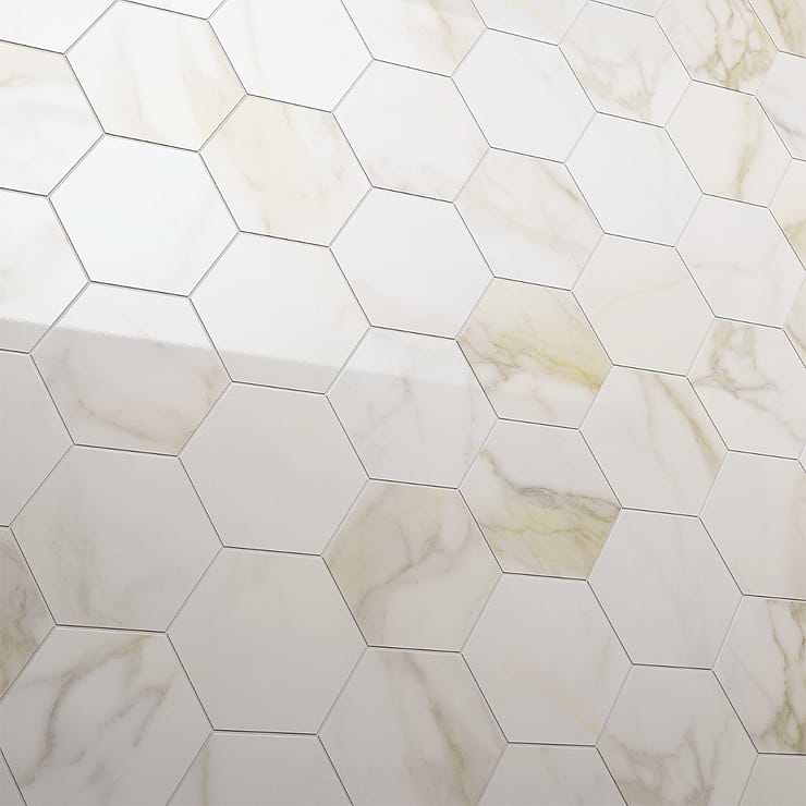 Amalfi Calacatta 6” Hexagon Polished Porcelain Tile