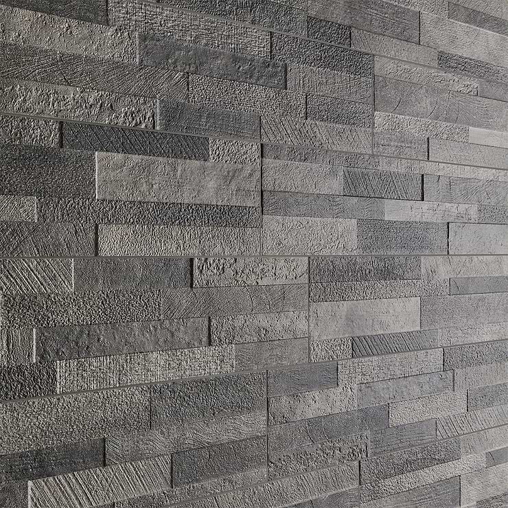 Lodge Stone 3D Dark 6x24 Textured Porcelain Wall Tile