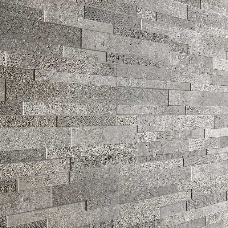 Lodge Stone 3D Gray 6x24 Textured Porcelain Wall Tile
