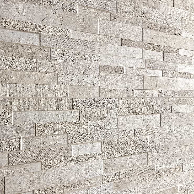 Lodge Stone 3D White 6x24 Textured Porcelain Wall Tile