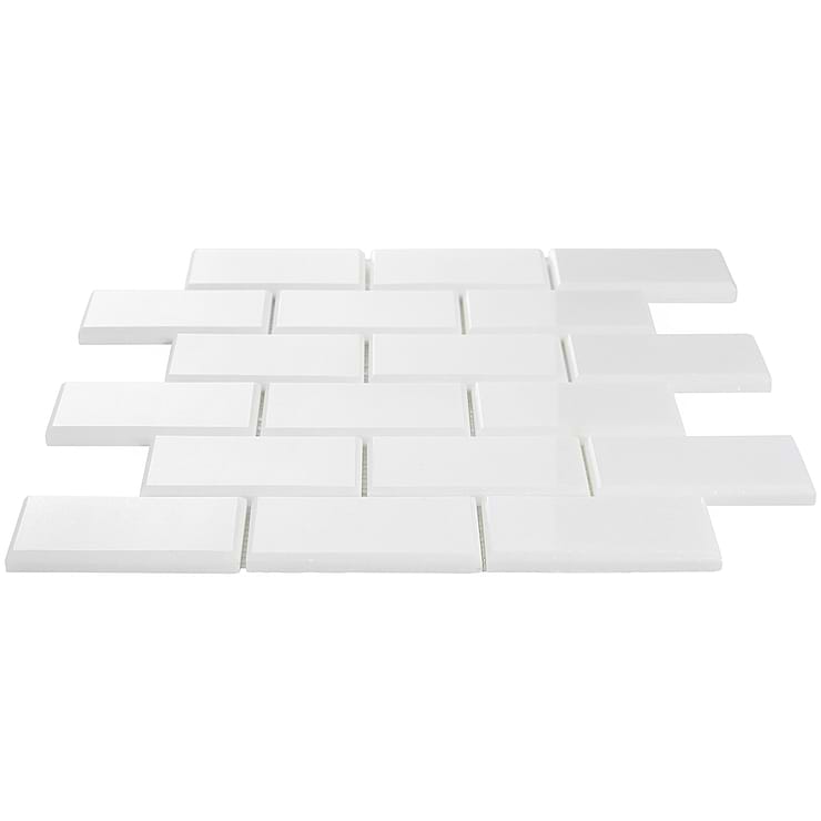 White Thassos 2x4 Beveled Marble Polished Mosaic Tile