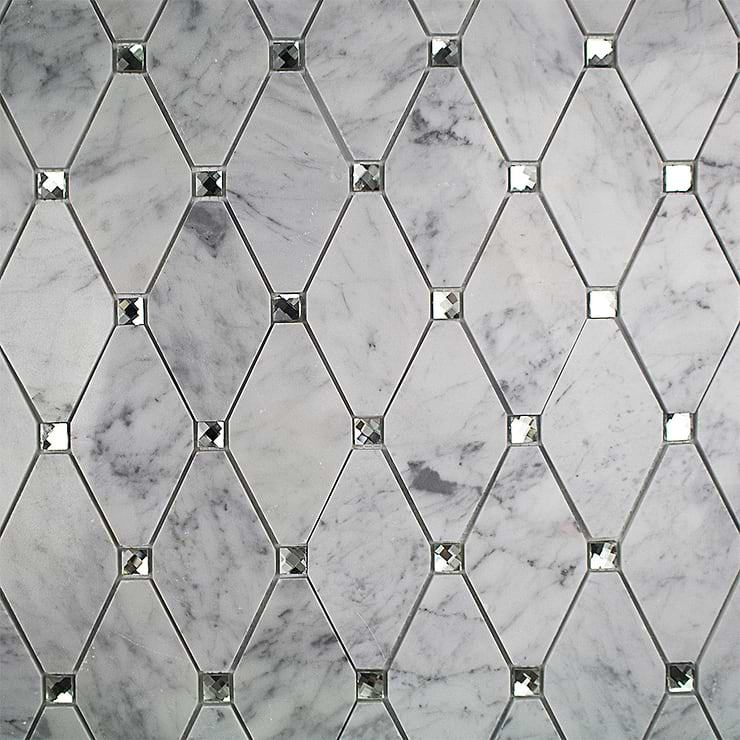 Paradigm Diamond White Carrera and Mirror Marble and Glass Tile