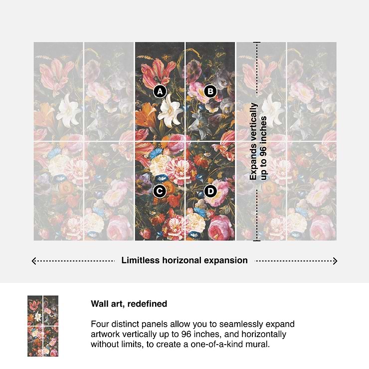 Art Gallery by Paula Purroy Bouquet Multicolor 24x48 Artisan Decor Matte Porcelain Tile