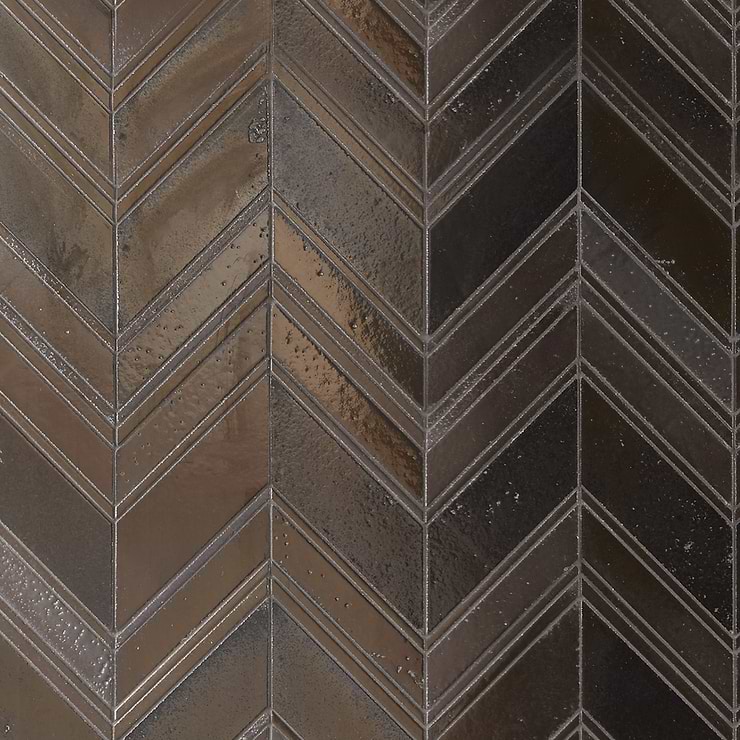 Magma Chevron Venice Bronze Lava Stone Polished Mosaic Tile