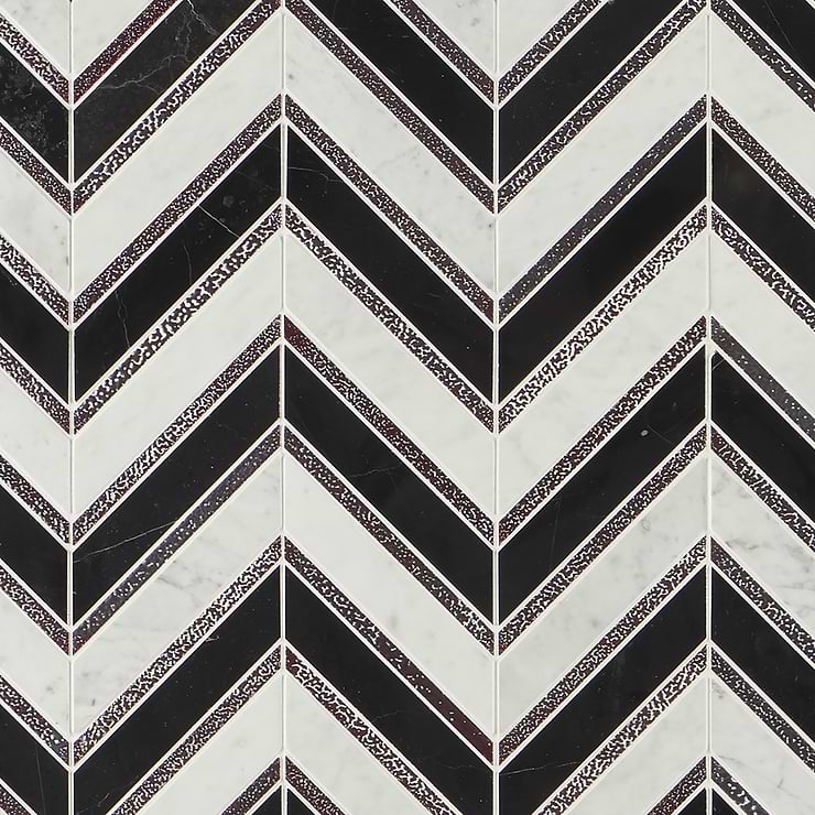Magma Chevron Verona Black & White Marble & Lava Stone Polished Mosaic Tile