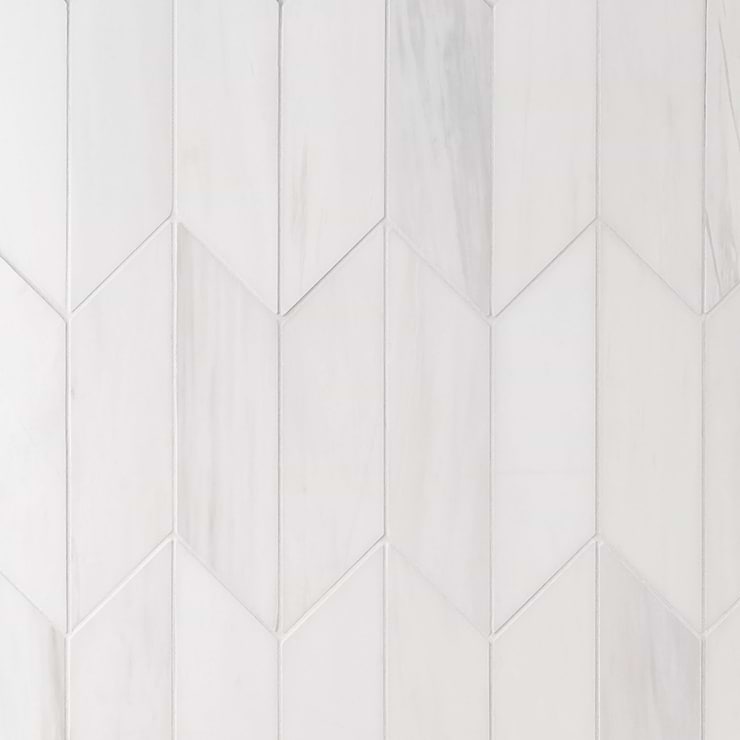 Bianco Dolomite White 3x12 Chevron Premium Honed Marble Tile