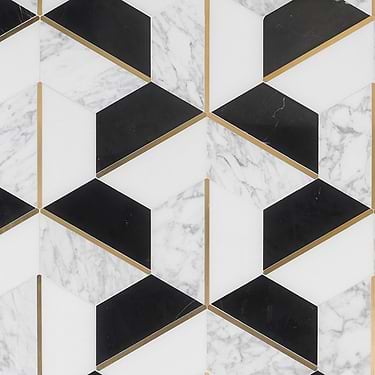 Decade Nero Blanco Black & White Hexagon Polished Marble & Brass Mosaic