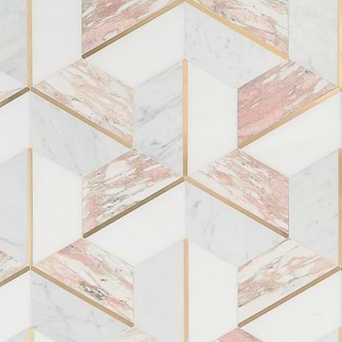 Decade Rosa Pink Hexagon Polished Marble & Brass Mosaic - Sample