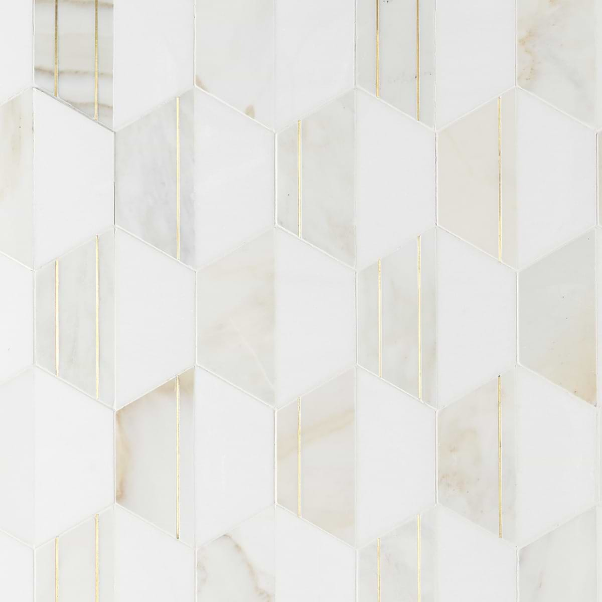 Fuse Bianco Polished Marble and Brass Inlay Mosaic | Tilebar.com