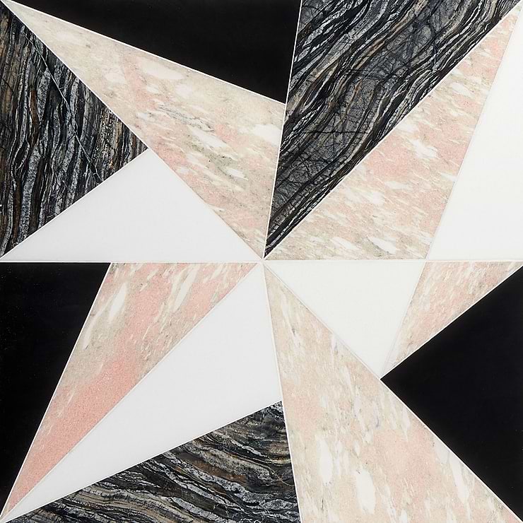 Jagger Rose Polished Marble Mosaic Tile, Pink and Black and White