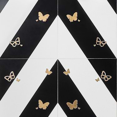 Timeless Butterflies Blanco Black & White 12x18 Polished Nanoglass & Marble Tile by Elizabeth Sutton