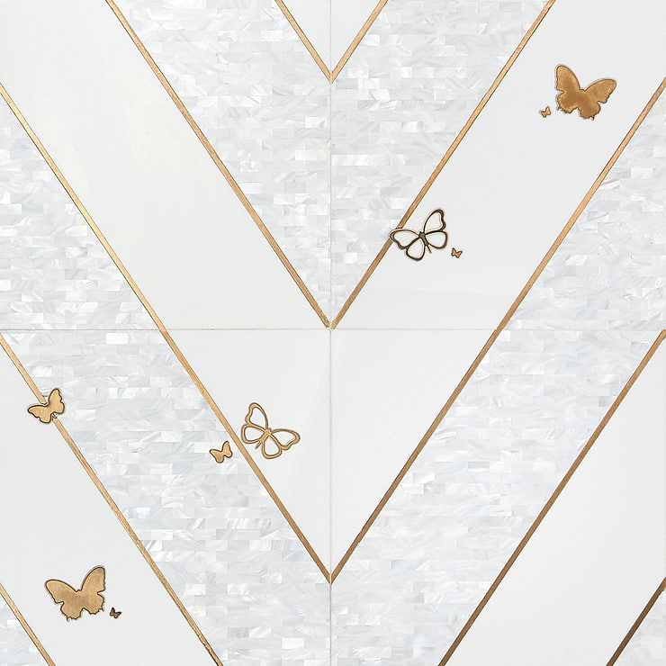 Timeless Butterflies and Perla Brass Mixed Polished Tile By Elizabeth Sutton