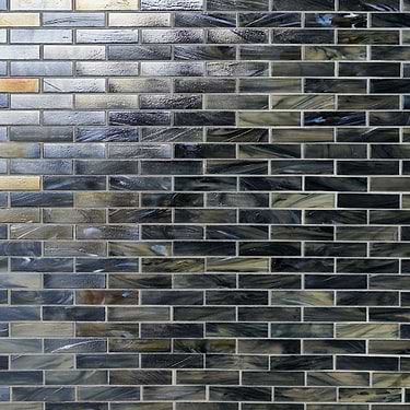 Artwater Iridescent Black 1x4 Brick Polished Glass Mosaic