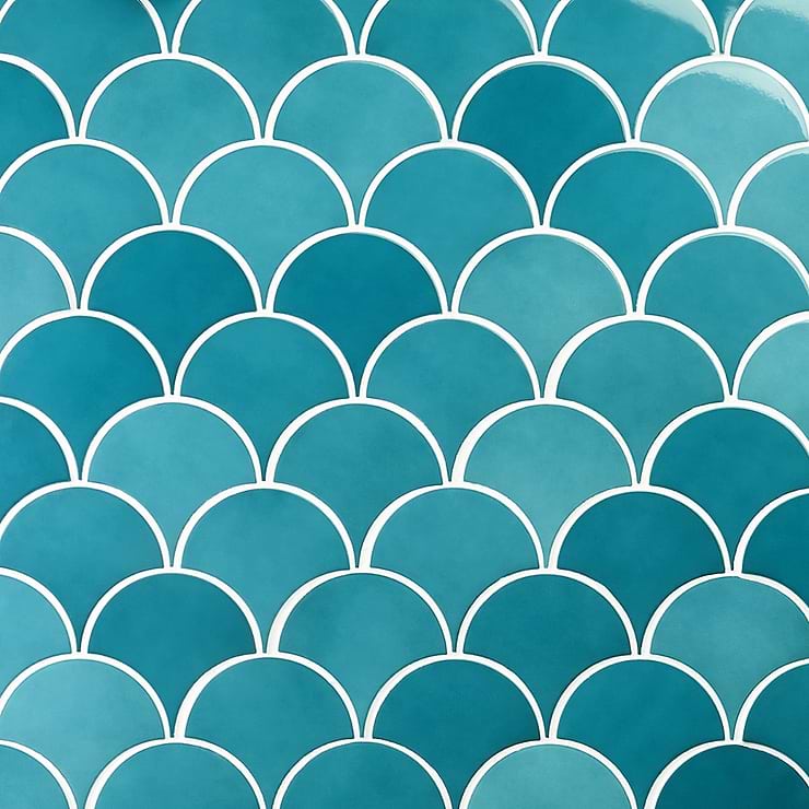 Highwater Turquoise Olive Fishscale 2x5 Polished Ceramic Wall Tile