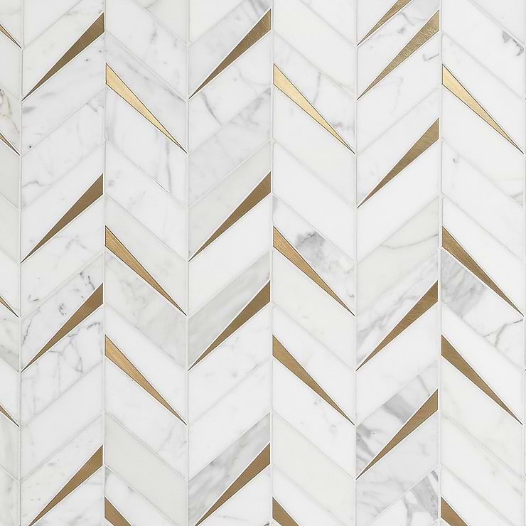 Vara Calacatta Polished Marble and Brass Mosaic Tile