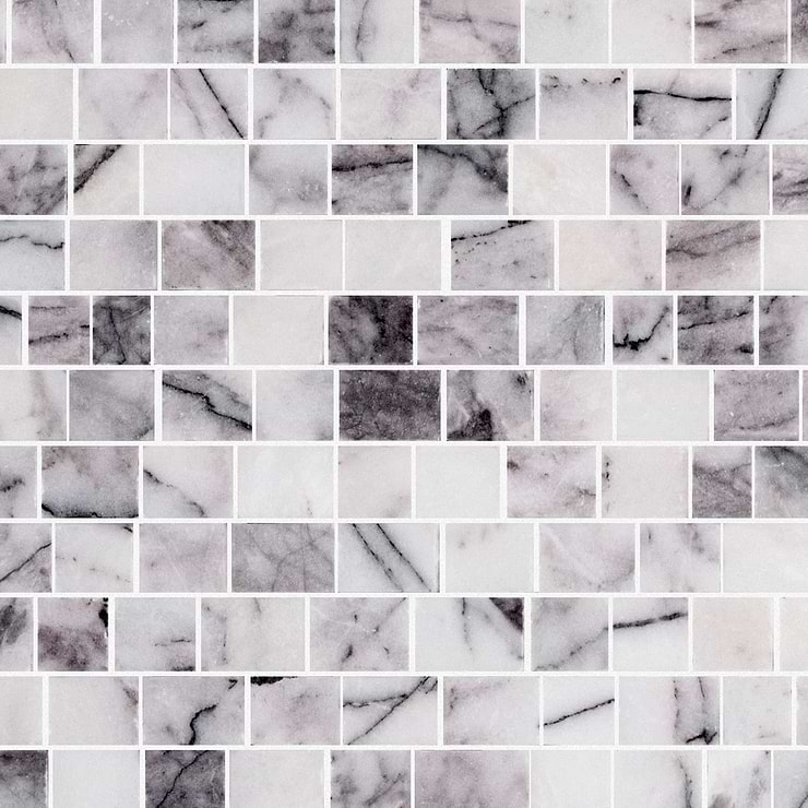 Lilac White Micro Cracked Joint Honed Marble Mosaic