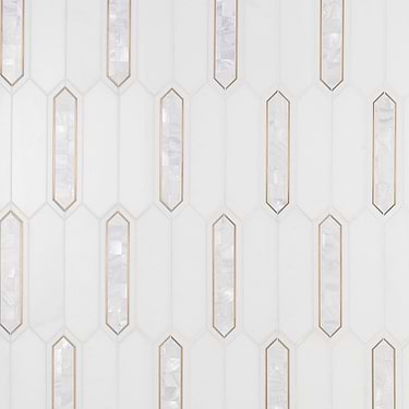 Zeus White Pearl 2x8 Picket Polished Marble, Pearl and Brass Mosaic Tile - Sample