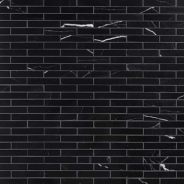 Nero Marquina Black 1x4 Piano Brick Polished Marble Mosaic