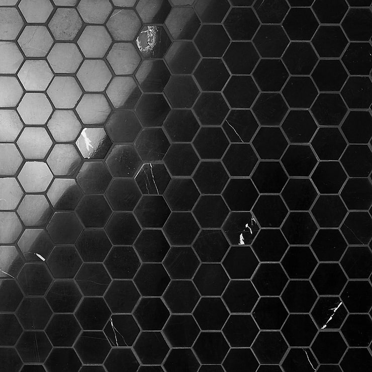 Nero Marquina 2" Hexagon Polished Marble Mosaic